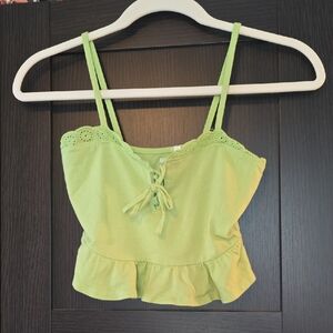 Me to We Lime Green Eyelet Lace-Up Crop Top